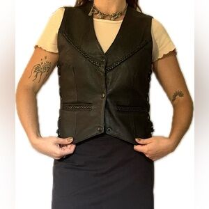 Vintage Hudson black leather vest with unique braided detailing